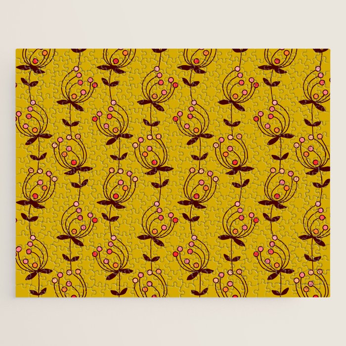 flowers on yellow seamless pattern - mustard yellow Jigsaw Puzzle Gallery Image 1