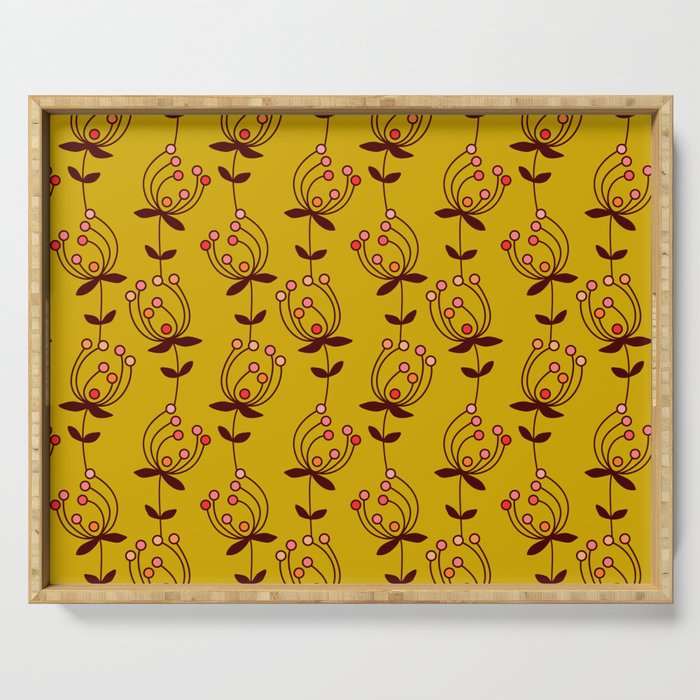 flowers on yellow seamless pattern - mustard yellow Serving Tray Gallery Image 1
