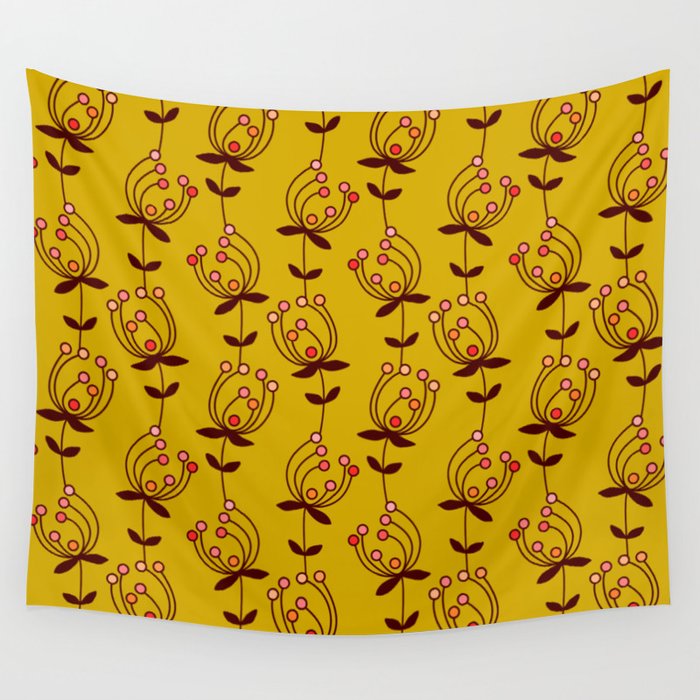 flowers on yellow seamless pattern - mustard yellow Wall Tapestry Gallery Image 4