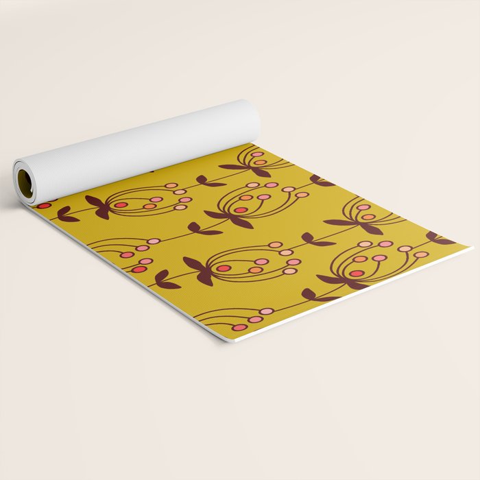 flowers on yellow seamless pattern - mustard yellow Yoga Mat Gallery Image 2