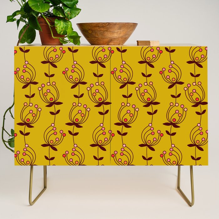 flowers on yellow seamless pattern - mustard yellow Credenza Gallery Image 1