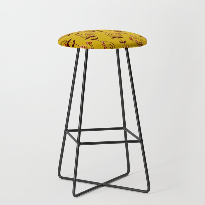 flowers on yellow seamless pattern - mustard yellow Stool Gallery Image 1