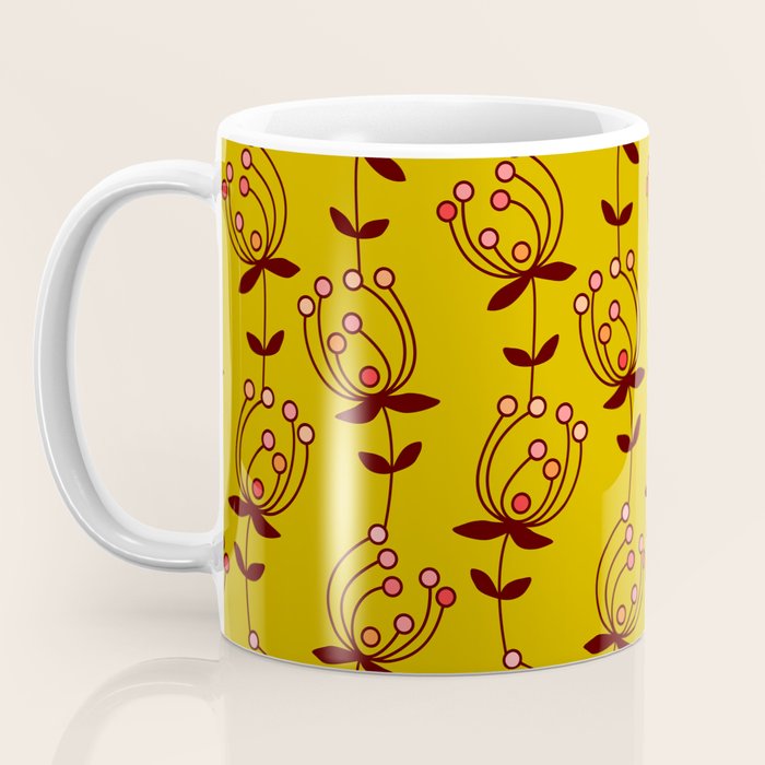 flowers on yellow seamless pattern - mustard yellow Coffee Mug Gallery Image 3