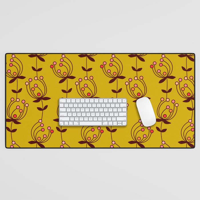 flowers on yellow seamless pattern - mustard yellow Desk Mat Gallery Image 1