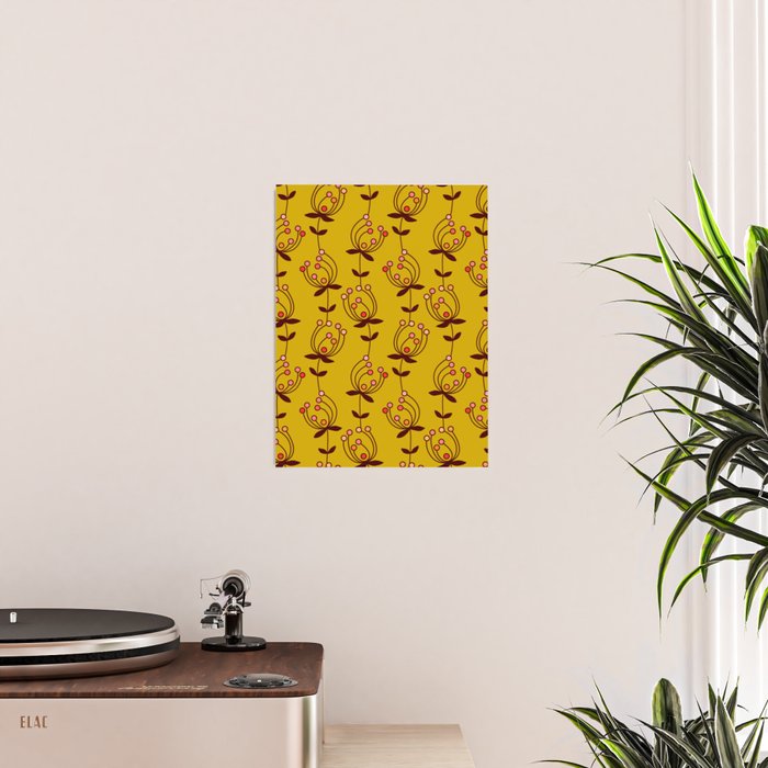 flowers on yellow seamless pattern - mustard yellow Poster Gallery Image 2