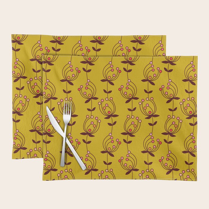 flowers on yellow seamless pattern - mustard yellow Placemat Gallery Image 1
