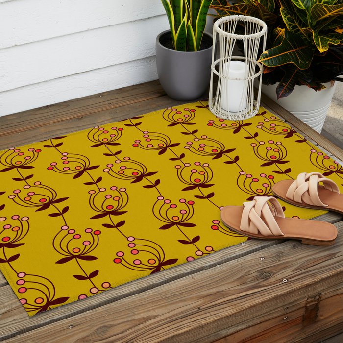 flowers on yellow seamless pattern - mustard yellow Outdoor Rug Gallery Image 2