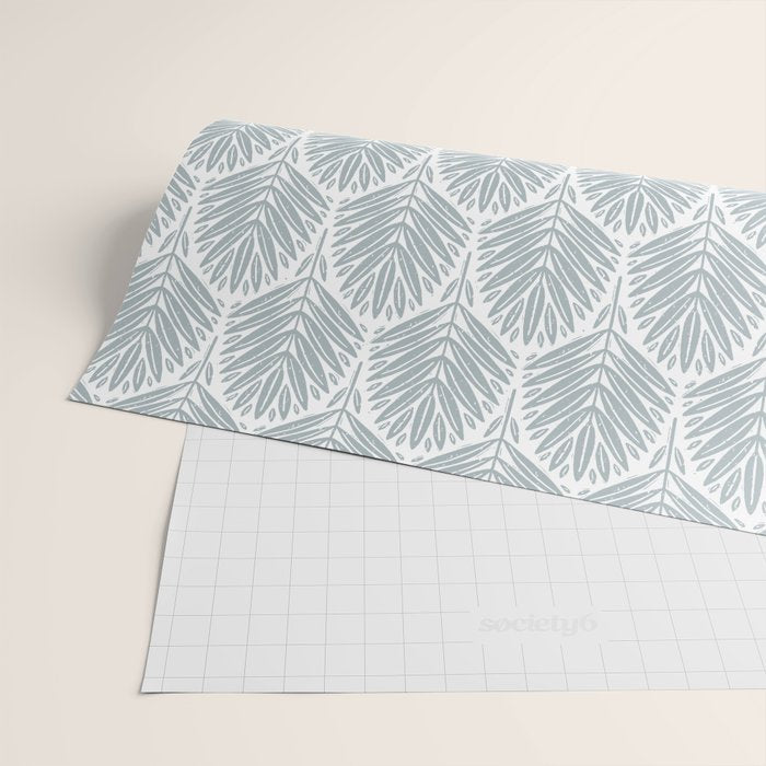 Stamped Palm Fronds Coastal Blue Wrapping Paper Gallery Image 2