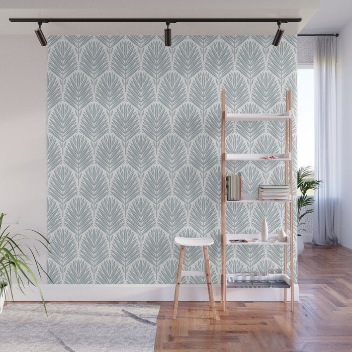 Stamped Palm Fronds Coastal Blue Wall Mural Gallery Image 1