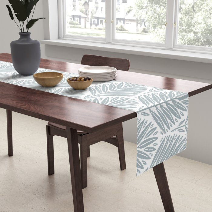 Stamped Palm Fronds Coastal Blue Table Runner Gallery Image 2