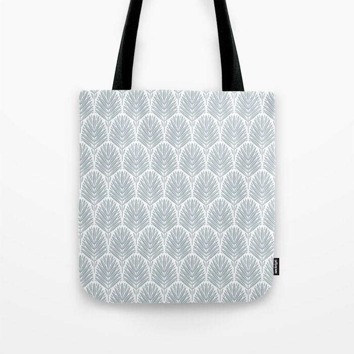 Stamped Palm Fronds Coastal Blue Tote Bag Gallery Image 1