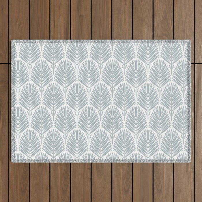 Stamped Palm Fronds Coastal Blue Outdoor Rug Gallery Image 1