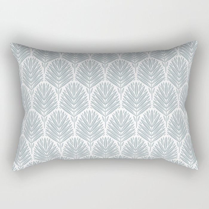 Stamped Palm Fronds Coastal Blue Rectangular Pillow Gallery Image 1