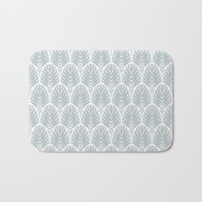 Stamped Palm Fronds Coastal Blue Bath Mat Gallery Image 1