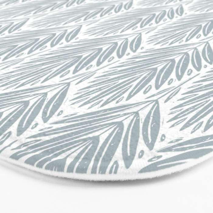 Stamped Palm Fronds Coastal Blue Bath Mat Gallery Image 3