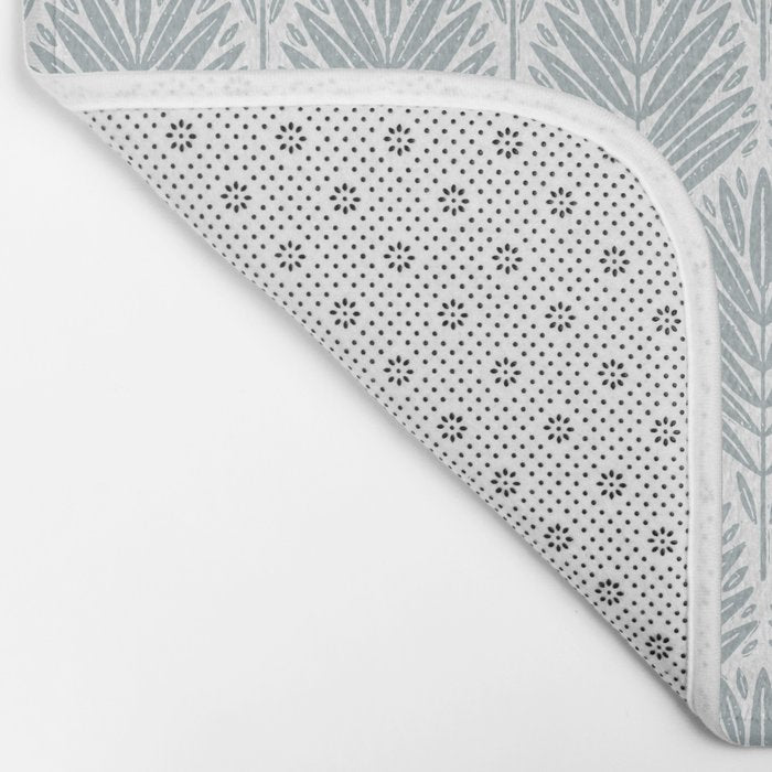 Stamped Palm Fronds Coastal Blue Bath Mat Gallery Image 2