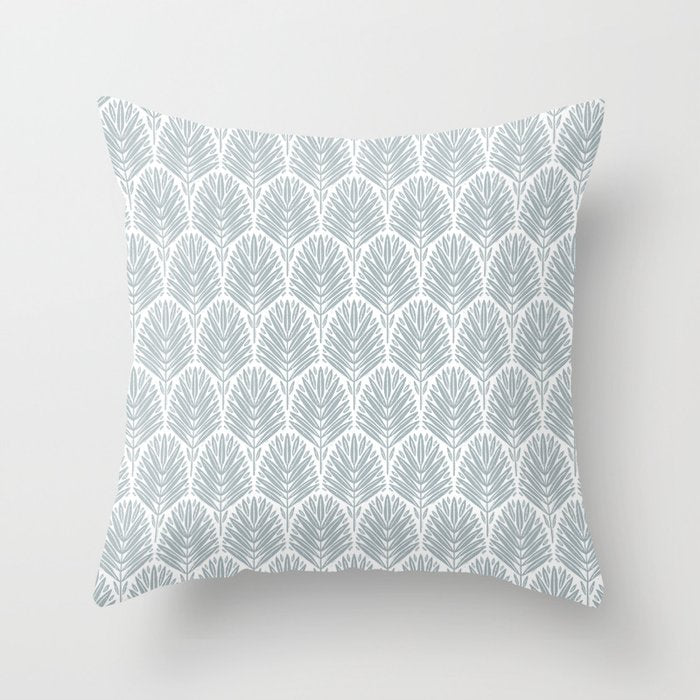 Stamped Palm Fronds Coastal Blue Throw Pillow Gallery Image 1