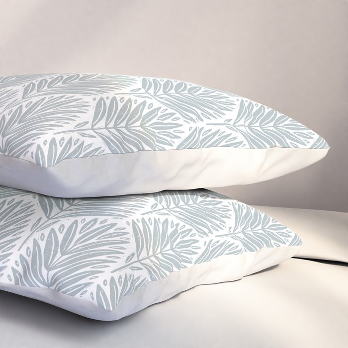 Stamped Palm Fronds Coastal Blue Pillow Sham Gallery Image 3