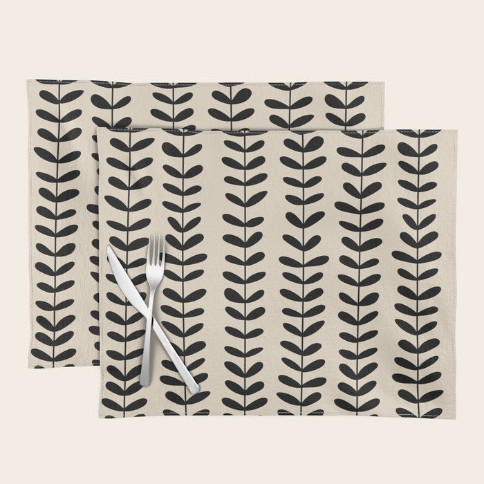 Abstract Leaves black pattern Placemat Gallery Image 1
