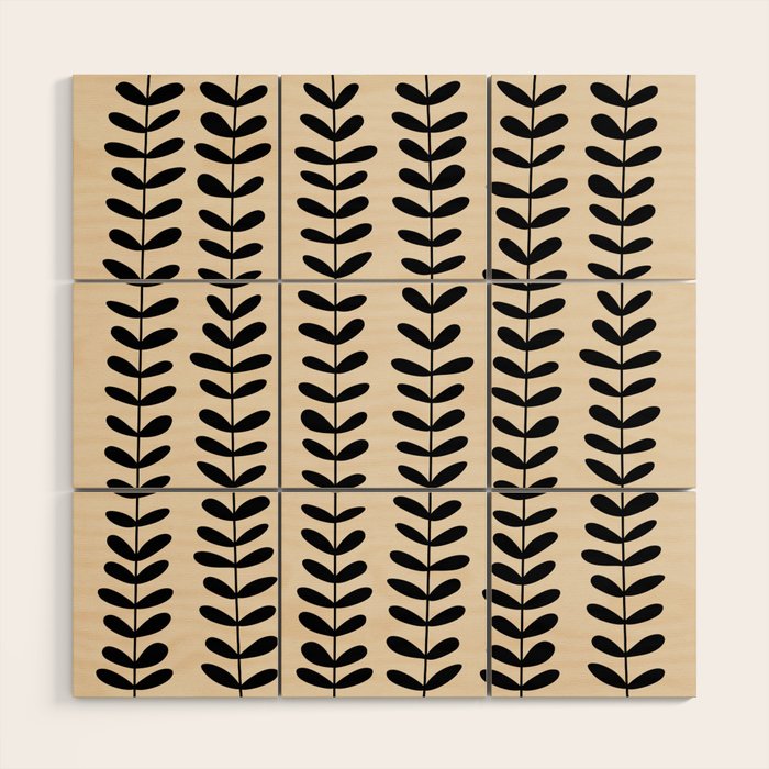 Abstract Leaves black pattern Wood Wall Art Gallery Image 1