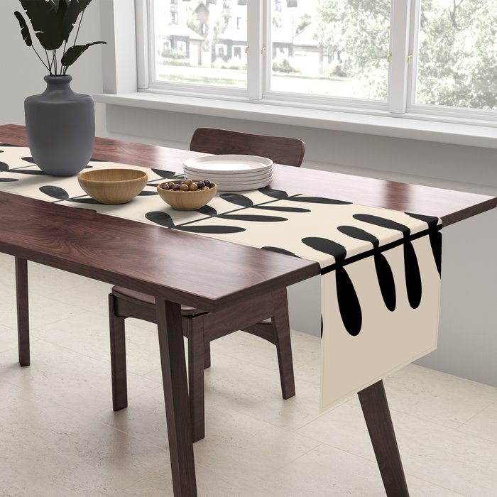 Abstract Leaves black pattern Table Runner Gallery Image 2