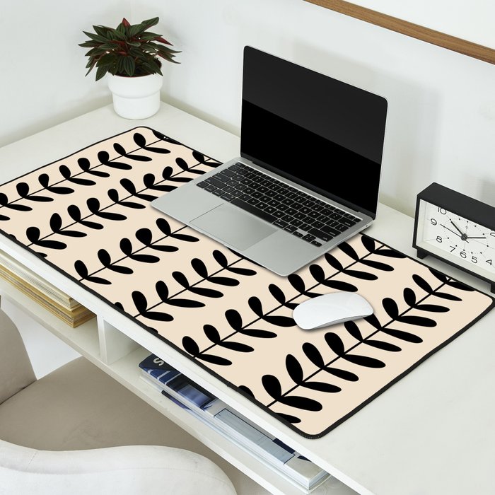 Abstract Leaves black pattern Desk Mat Gallery Image 2