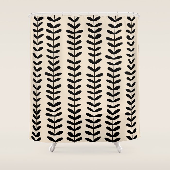 Abstract Leaves black pattern Shower Curtain Gallery Image 1