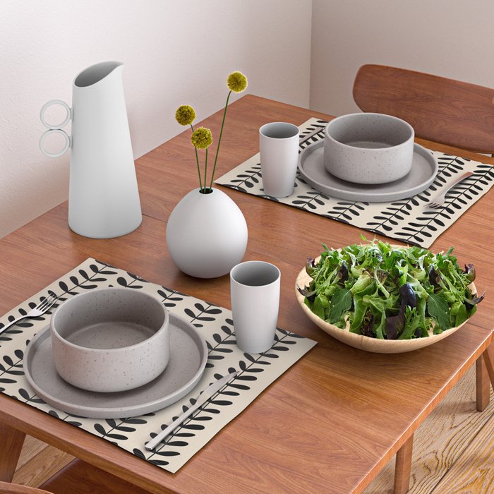 Abstract Leaves black pattern Placemat Gallery Image 2