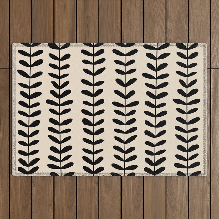 Abstract Leaves black pattern Outdoor Rug Gallery Image 1