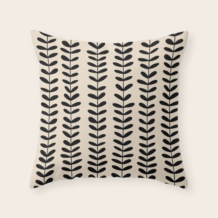 Abstract Leaves black pattern Throw Pillow Gallery Image 6