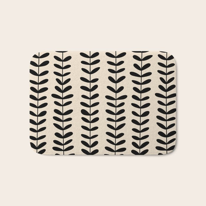 Abstract Leaves black pattern Bath Mat Gallery Image 1