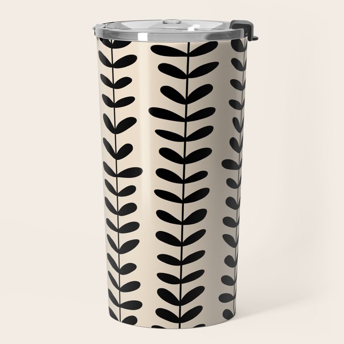 Abstract Leaves black pattern Travel Mug Gallery Image 2