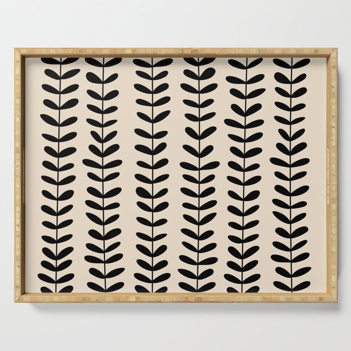 Abstract Leaves black pattern Serving Tray Gallery Image 1