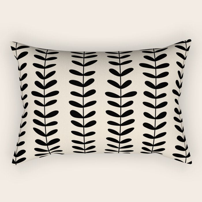 Abstract Leaves black pattern Rectangular Pillow Gallery Image 2