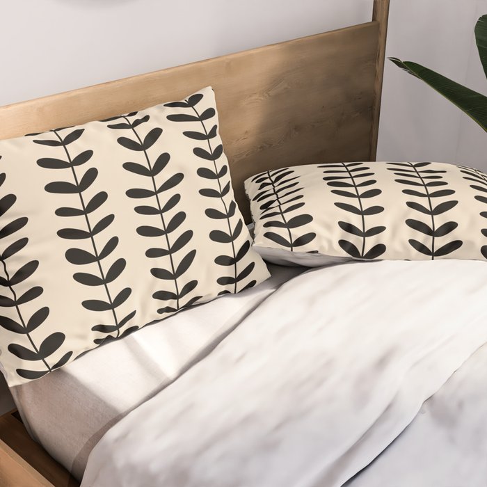 Abstract Leaves black pattern Pillow Sham Gallery Image 2