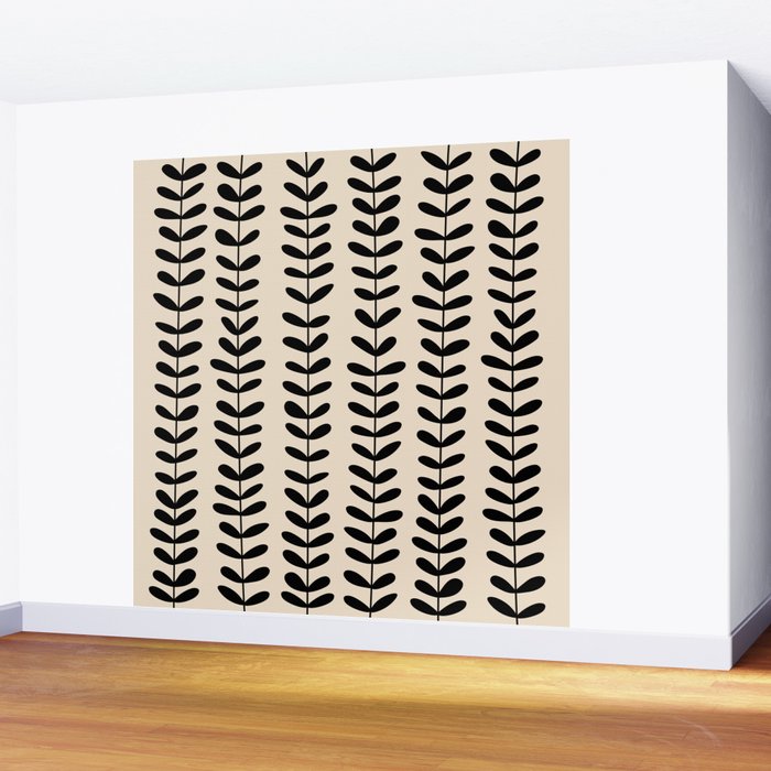 Abstract Leaves black pattern Wall Mural Gallery Image 2