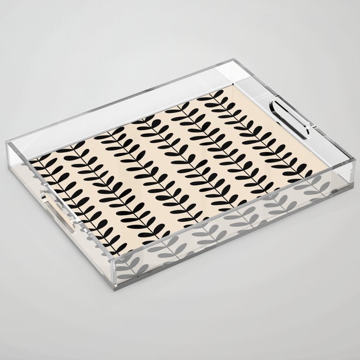 Abstract Leaves black pattern Acrylic Tray Gallery Image 1