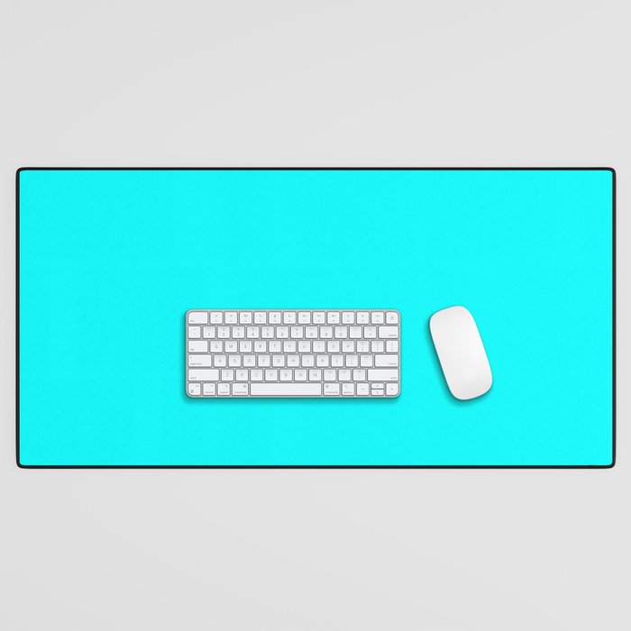 Neon Aqua Blue Bright Electric Fluorescent Color Desk Mat Gallery Image 1