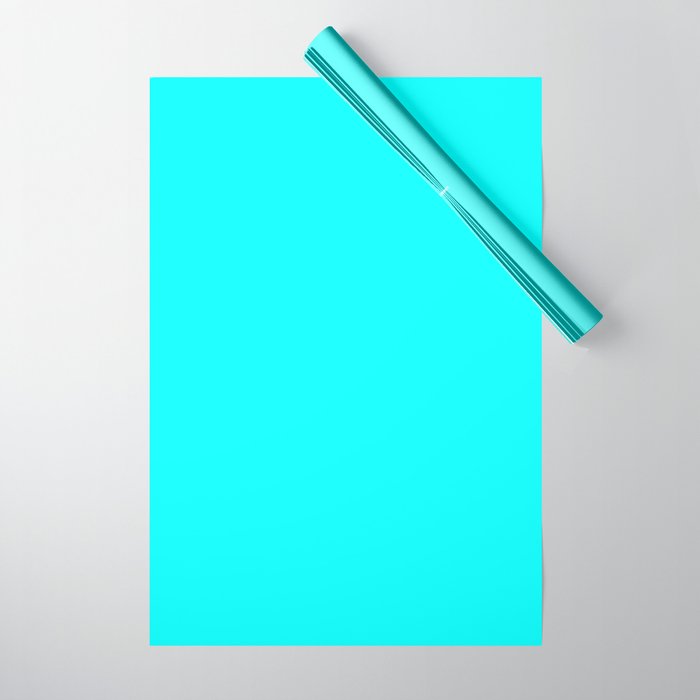 Neon Aqua Blue Bright Electric Fluorescent Color Wrapping Paper Gallery Image 1