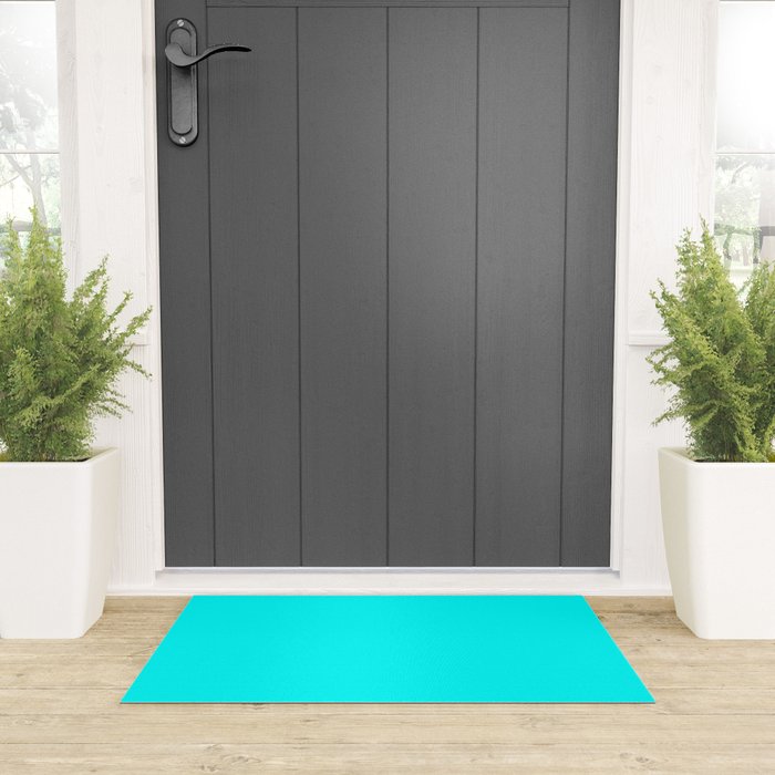 Neon Aqua Blue Bright Electric Fluorescent Color Welcome Mat Gallery Image 3