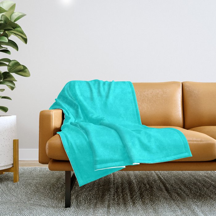 Neon Aqua Blue Bright Electric Fluorescent Color Throw Blanket Gallery Image 1