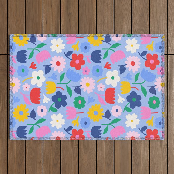 Floral Medley - sky Outdoor Rug Gallery Image 1