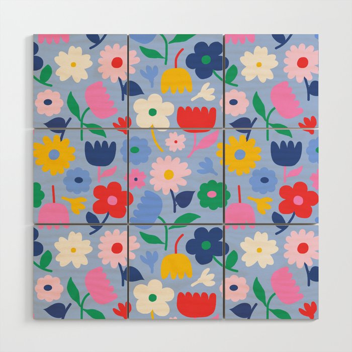 Floral Medley - sky Wood Wall Art Gallery Image 1