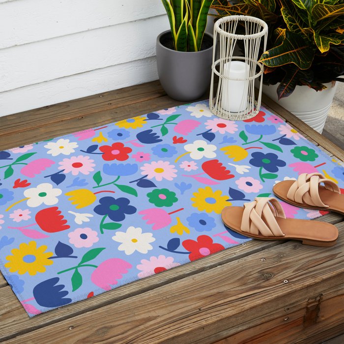 Floral Medley - sky Outdoor Rug Gallery Image 2
