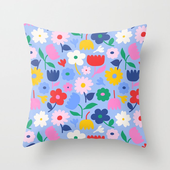 Floral Medley - sky Throw Pillow Gallery Image 1