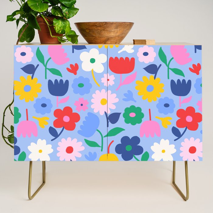 Floral Medley - sky Credenza Gallery Image 1