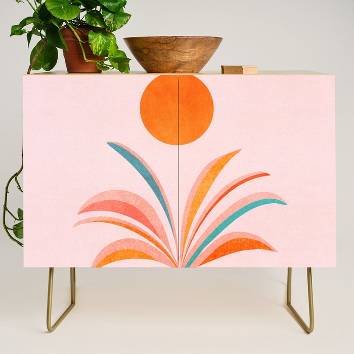 Sun Worship Colorful Plant Illustration Credenza Gallery Image 1
