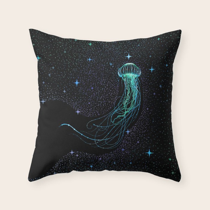 Starry jellyfish - Colored Throw Pillow Gallery Image 1