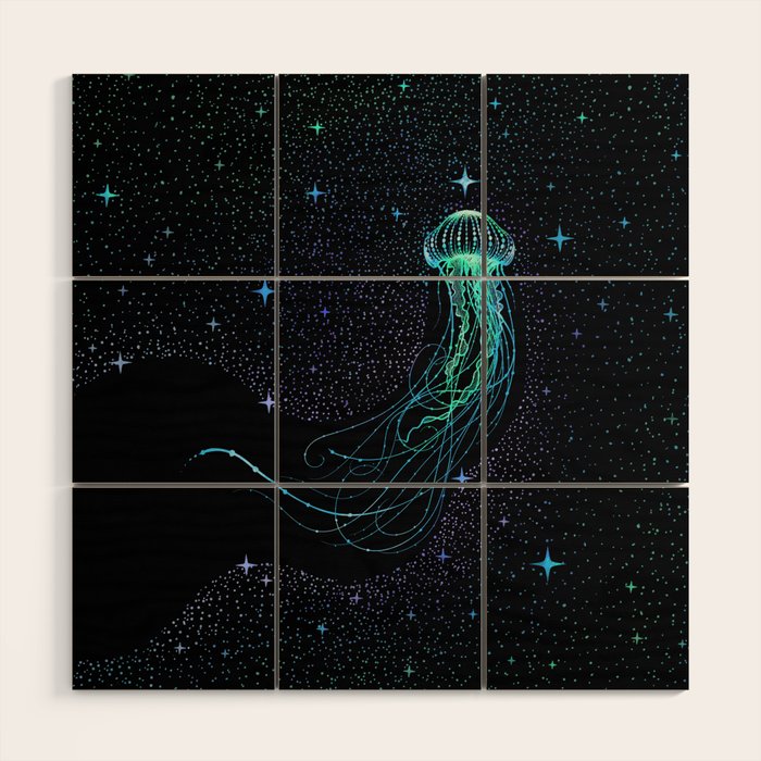 Starry jellyfish - Colored Wood Wall Art Gallery Image 1