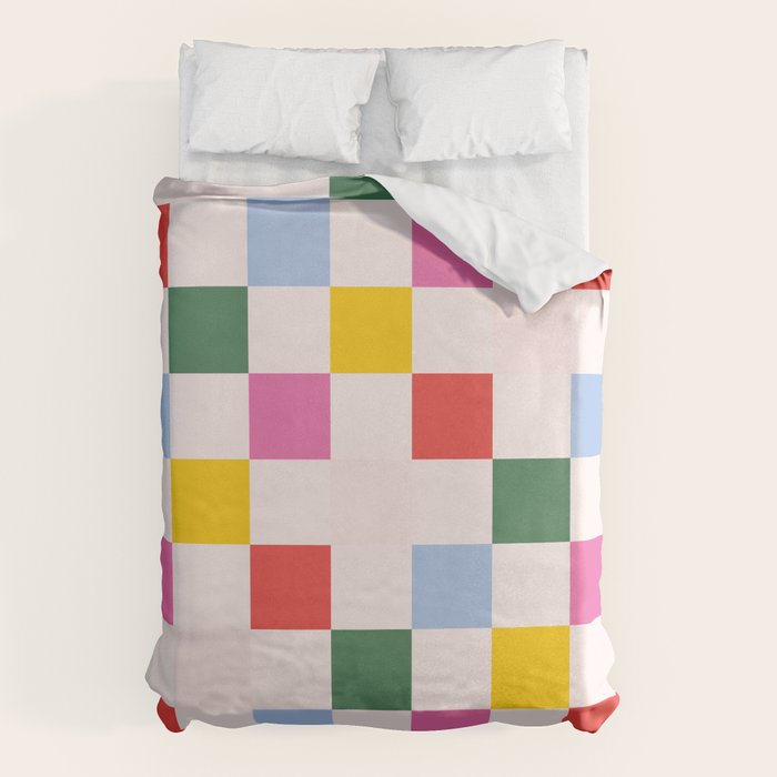 Retro Bauhaus Pattern | Abstract Shapes | Geometric Checks Duvet Cover Gallery Image 6